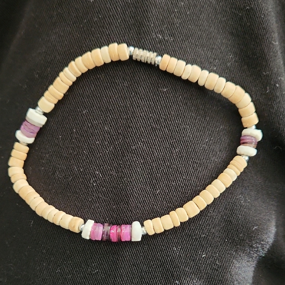 3/$10 Beige and Purple Beaded Bracelet